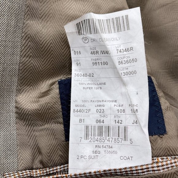 Joseph Abboud Blazer Men 46R Brown Super 120s Loro Piana Wool Classic Italy VTG‎ - Picture 13 of 14